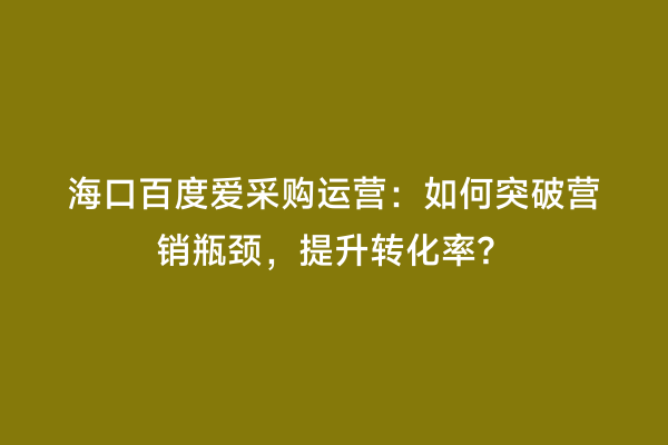 海口百度爱采购运营：如何突破营销瓶颈，提升转化率？
