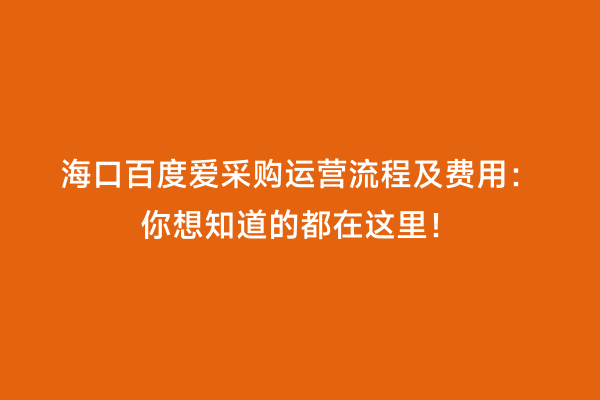 海口百度爱采购运营流程及费用：你想知道的都在这里！